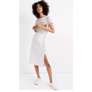 Madewell Side-Button Midi Skirt in Pinstripe